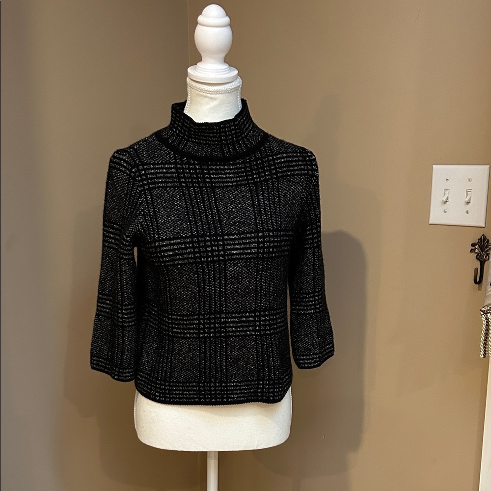 Zara Black and Gray Plaid Turtleneck Sweater
